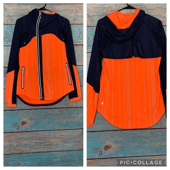 Lululemon Run Get Up And Glow Jacket 6 Orange Blue